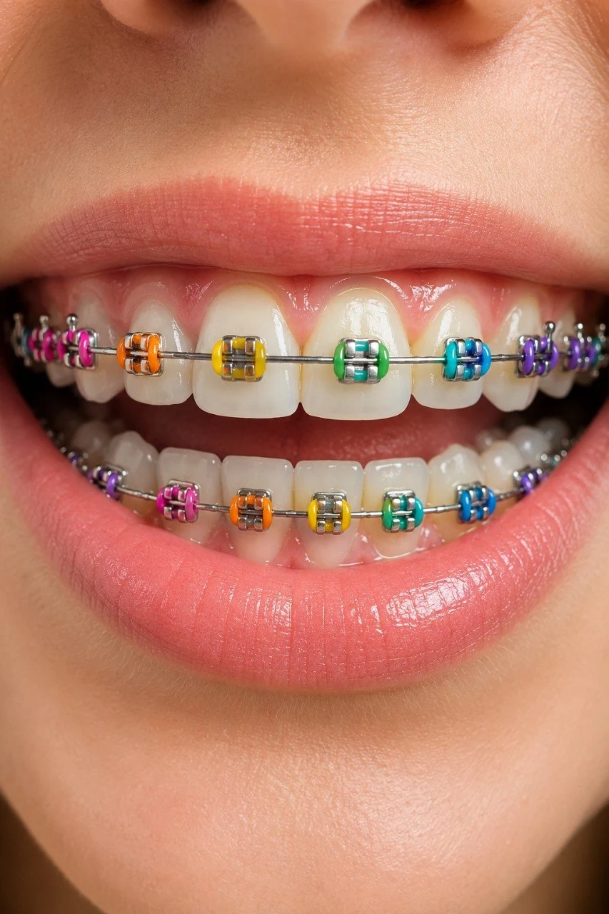 Zâmbet cu aparat dentar metalic fix — tratament ortodontic la Smile Design București