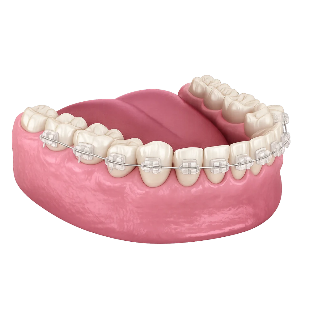 Aparat dentar cu bracketuri din cristal de safir transparent — Smile Design București